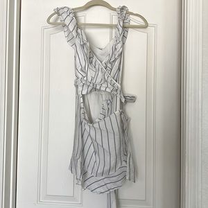 White with blue striped romper